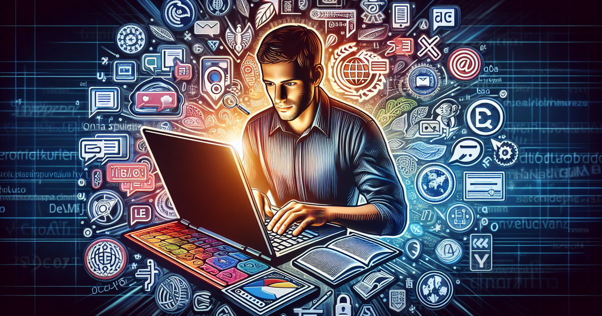 英語のサイト翻訳に取り組む人物のイラスト